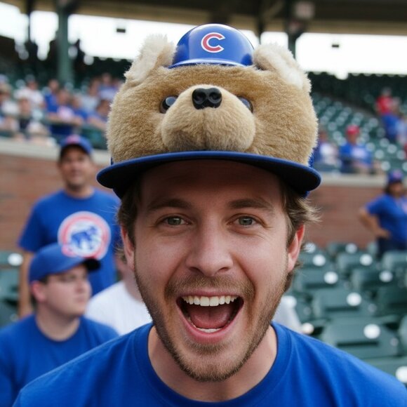 Chicago Cubs Hat with Plush Bear Face & Mini Helmet Snapback Cap Novelty Mascot - Picture 3 of 8